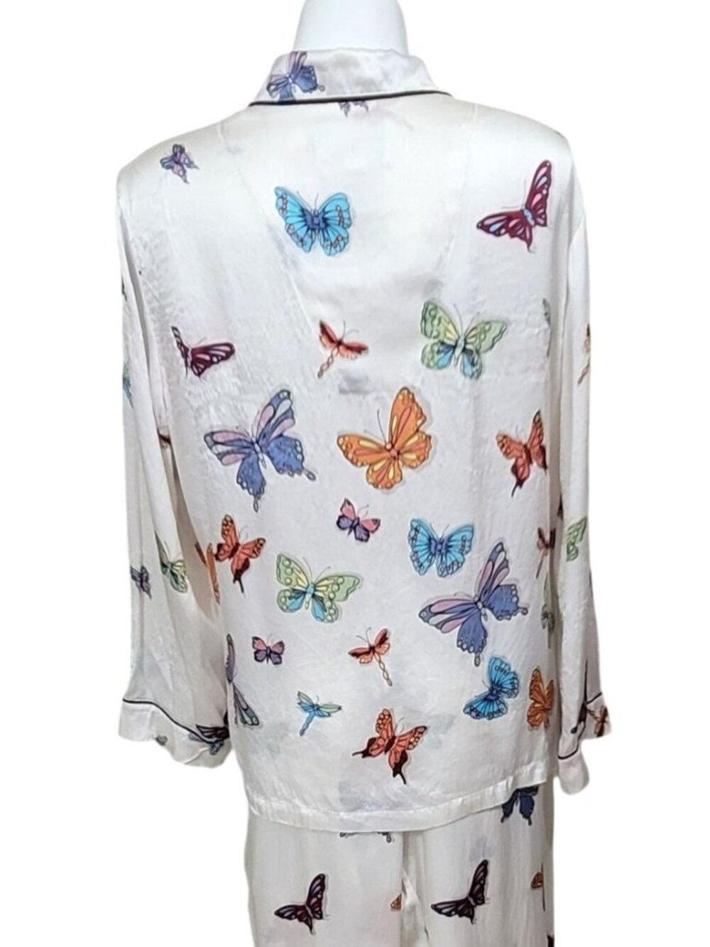 Vintage Nick & Nora 100% Silk Butterfly Print Pajama Set XL - Picture 9 of 12